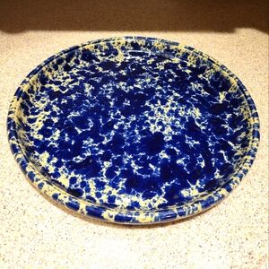 Vintage Bennington Potters Blue Agate 12" Large Rimmed Spongeware Plate 1959*dg